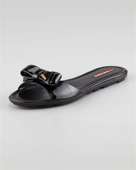 prada patent bow slides|Prada Patent Leather Bow Accents Slides .